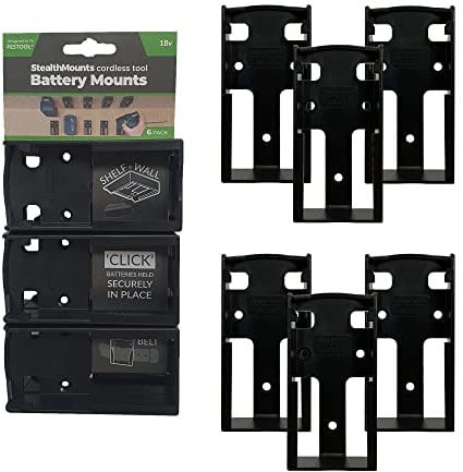 StealthMounts Battery Mounts for Festool 18v | Cordless Battery Holders for Festool 18v Power Tools | 6 Pack | Black Battery Organisers for Festool