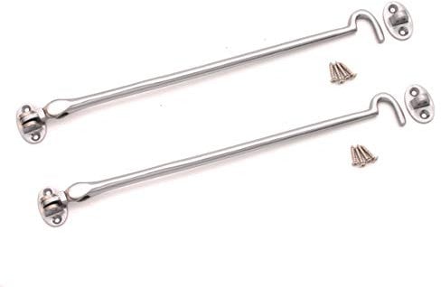 Pack of 2 x 12 (300mm) Heavy Duty Brass Cabin Hook & Eye Silent Catch/Latch/Holder/Back Gate/Shed/Patio Door in Various Finishes (Satin Chrome)