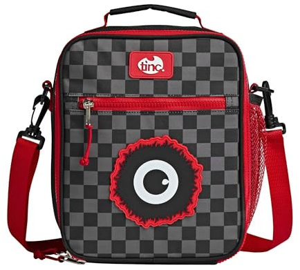 Tinc Kids Insulated Lunch Bag for Boys & Girls With Adjustable Strap & Bottle Holder | Water Resistant Leakproof Cooler Bag for School or Home - Kronk, Black & Red