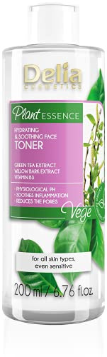 Delia Cosmetics Plant Essence Moisturizing & Soothing Gesichtswasser - Natürliche Inhaltsstoffe - Für alle Hauttypen - Spendet Feuchtigkeit, erfrischt, tonisiert, verengt Poren, 200 ml