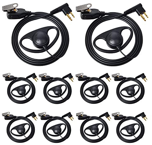 HYS D Shape Earpiece with Mic Compatible with Motorola CP040 CP140 Hytera Midland 2 Way Radio Inline PPT Headset for Police Security (10 Pack)
