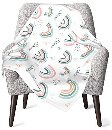 Naispanda Personalisierte Baby Regenbogen Decke mit Namen Benutzerdefinierte Kinderzimmer Decken für Jungen Mädchen Kinder Bett Wirft Meilenstein Decke Geschlechtsneutral Babydecken Geschenk 40 x 30