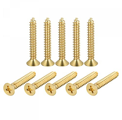 sourcing map Brass Wood Screws, M5x30mm Phillips Flat Head Self Tapping Connector for Door Hinges, Wooden Furniture, Home Appliances 20Pcs