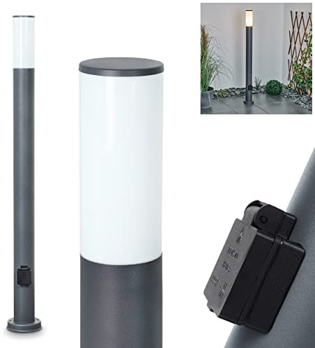 Außenwegeleuchte Caserta mit Steckdose, moderne Sockelleuchte aus Metall/Kunststoff in Anthrazit/Weiß, Wegeleuchte 110 cm, Gartenlampe mit E27-Fassung, Gartenbeleuchtung IP44, ohne Leuchtmittel