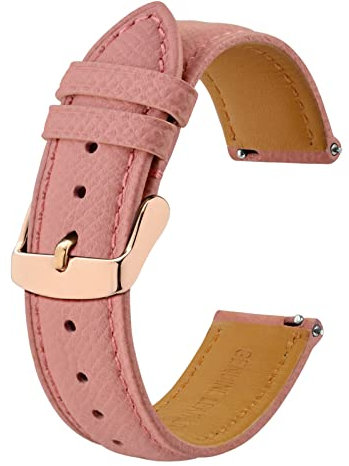 BISONSTRAP Watch Straps with Quick Release, Texture Leather Watchbands for Men Women, 20mm, Pink, Rose Gold Buckle