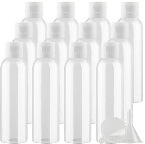 ZEOABSY 12 Pièces 150 ML Transparent Bouteille en Plastique avec Bouchon à Charnière Blanc, DIY Vider Bouteille Ronde en PET de Voyage pour Cosmétiques Liquides