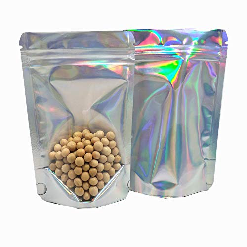 WACCOMT Pack 50 Stück Stand Up Durchsichtige Mylar Bags Reißverschlussbeutel Heißsiegel Wiederverschließbare Verpackungen für Lebensmittel Aluminiumfolie Taschen 8.5x13cm(3.3x5.1inch)