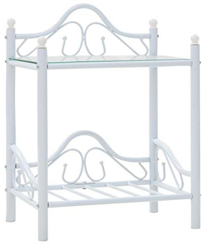 Tidyard Table de chevet pour chambre à coucher, métal en acier et verre trempé, blanc, 45 x 30,5 x 60 cm