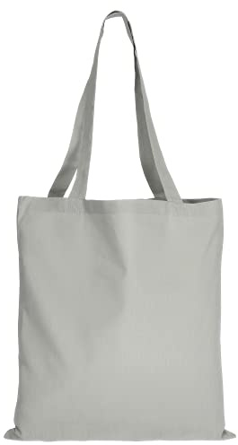 TEXXILLA 10er | 25er | 100er Pack Baumwolltasche - 28 Farben | mit Zwei Langen Henkeln | 38x42cm | Jutebeutel | Einkaufstasche | unbedruckt, Farbe:hellgrau, Größe:25 Stück