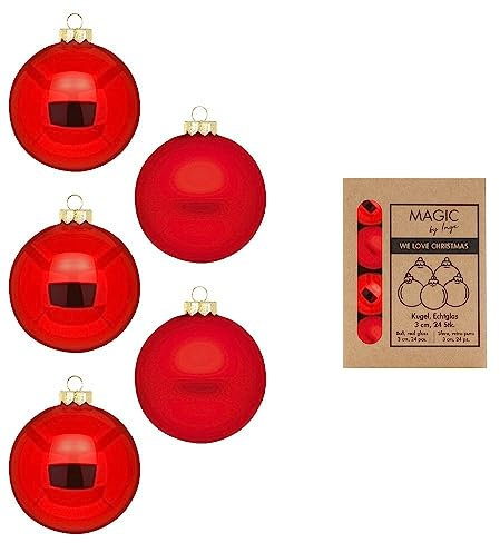 Weihnachtskugeln Glas 3cm x 24 Stück in Kartonbox Christbaumkugeln klein Merry Red