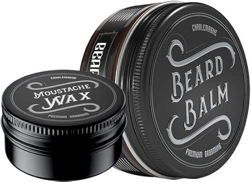 Charlemagne Bartpflege Set - Bestehend aus Bart Balsam und Moustache Wax - Bartpflege Set für Männer hochwertig - Bartpflegeset Männer - Geschenke für Männer/Geschenkset Männer Bartpflege Produkte