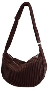 Ulisty Damen Klein Cord Hobo Tasche Breiter Gurt Umhängetasche Schultertasche Lässig Messenger Schulranzen Handtasche Tägliche Tasche Kaffee