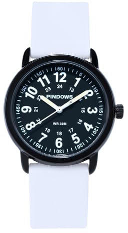 PINDOWS Analoge Quarzarmbanduhr von mit Silikonband für Damen, Junge Damen und Studierende; leicht ablesbar, wasserfest, Unisex-Armbanduhr, leuchtendes Zifferblatt.