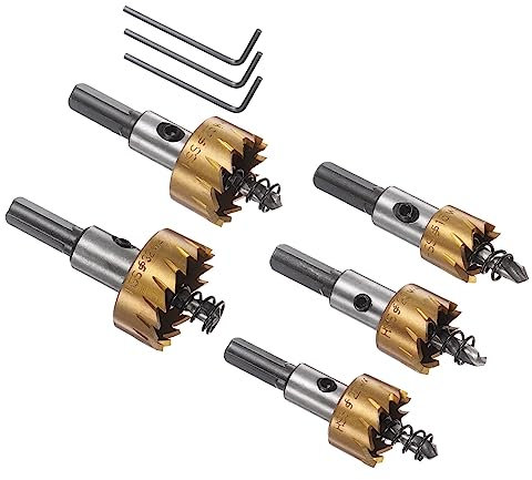 Kozelo 5pcs Hole Saw Kit - [16mm 20mm 22mm 25mm 32mm] HSS (High Speed Steel) Drill Bit Hole Cutter Set for Metal Wood Plastic Use, Titanium Plated, Triangular Shank