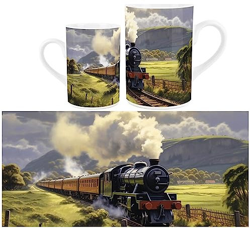 Purely Home Steam Locomotive Mug - Industrial Train Countryside Scene Gift/Present for Enthusiasts