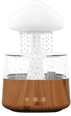 Umelee Humidifier 450ml, Air Humidifier Raincloud-shaped with 3 Rain Modes & 3 Mist Modes & 7 Colorful Night Lights, Water Humidifier, Aroma Diffuser for Home, Office, Car, Baby Bedroom (Wood Grain)