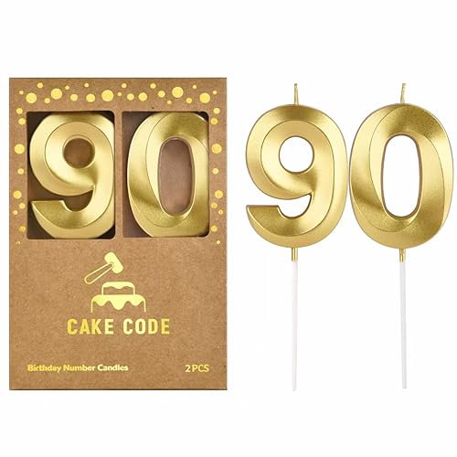 CAKE CODE 2,76 Zoll-Diamant-Gold 90 Zahl-Geburtstags-Kerzen, Goldzahl-Kerzen, Kuchen-Zahl-Kerzen, Partei-Feier