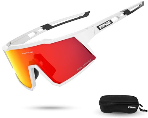 KAPVOE Polarizadas Gafas Ciclismo Protección UV400 TR90 Deportivas Mujer Hombre MTB BTT Bicicleta Running Bici Correr Voleibol Tenis Conducir Pesca Golf Deporte Lentes Mon Rojo Blanco 14