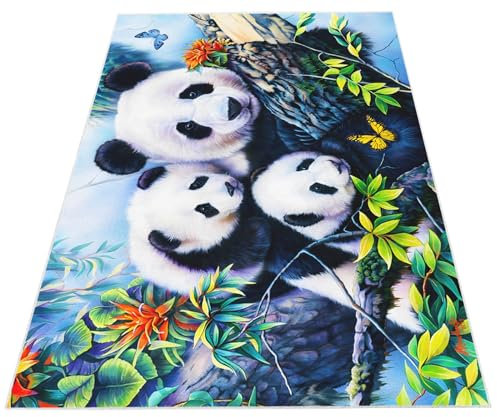 Srigzcaly Home Waschbarer Wohnzimmer Teppich, Schlafzimmer Nachttischteppich - 160x230 cm Tierisches Panda-Thema Zottelig Flauschig Weich Teppiche für Kinderzimmer, TPR Anti-Rutsch Teppich