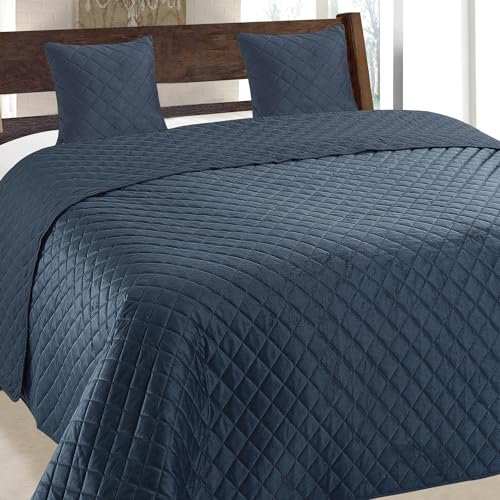 Euromat Tagesdecke Steppdecke Bettüberwurf Gesteppte Tagesdecke mit 2 Kissenbezüge 40x40 cm- (Dunkles Türkis- Velvet Amarante, 180x220 cm)
