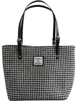 TAILORMAP Harris Tweed Große Tragetasche für Damen, Hahnentritt Schwarz und Weiß, Large
