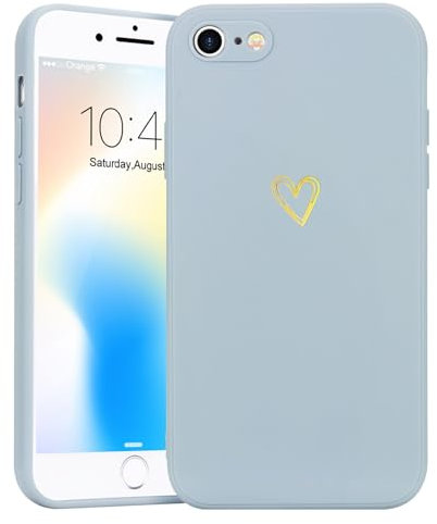 Wirvyuer Compatible with iPhone SE Case 2022/2020, iPhone 8 iPhone 7 Phone Case for Women Girls Silky Soft Protective Shockproof Silicone Phone Case with Cute Heart Pattern Design, Light Blue