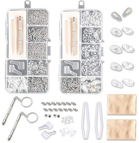 Glasses Nose Pads, 40 Pairs Silicone Anti-Slip Eyeglass Nose Pads with 550Pcs Screws Eye Glasses Repair Kit, Glasses Repair Kit with Tweezers Cleaning Cloth for Eyeglasses Sunglasses Watch Repair