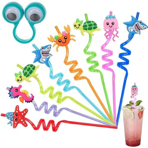 Cannucce a Spirale,Cannucce Colorate Per Bambini,Cannucce Ricci Riutilizzabili,Cannucce di Plastica,8PC Cannucce Colorate Decorazioni Spirale Colorate Forniture per Feste Succhi Estivi Bambini