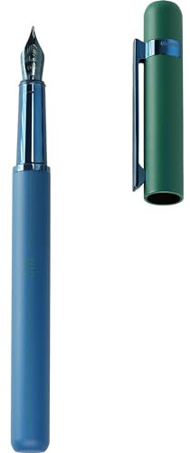 Otto Hutt Design 03 Füllfederhalter Blau-Grün, mit Schaft und Kappe matt aus Messing, Beschlagteile blau anodisiert, Stahlfeder, Federstärke: B, 068-11679