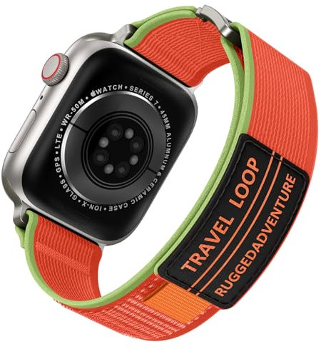 Kamita Nylon Sportarmband für Apple Watch Armbänder 42mm 44mm 45mm 46mm 49mm, Verstellbare Elastisch Trail Loop für Damen Herren, Geflochtenes Uhrenarmbänder für iWatch 10 9 8 7 6 Ultra SE (Orange)