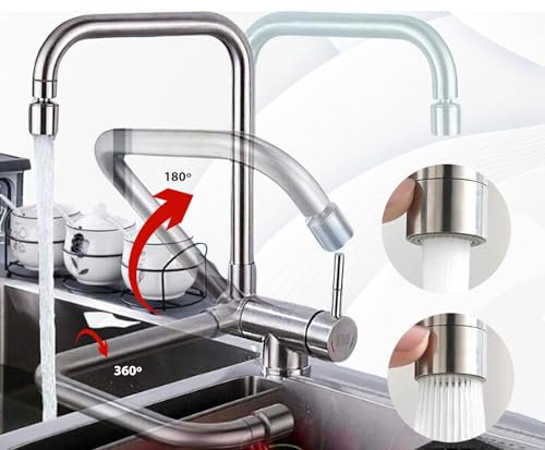 VOLTGY – Robinet de cuisine rabattable avec 2 types de jet et rotation à 360°. Idéal pour éviers sous fenêtre.