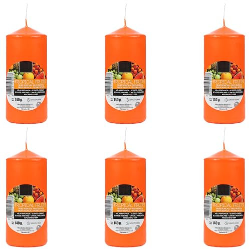 6 Stück Orange Duftkerze Duft Tropische Früchte, Duft Stumpenkerzen 110x47mm 25 Stunden Dauer