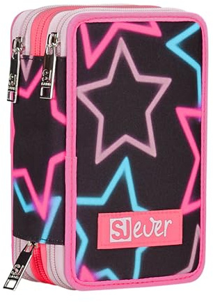 SJ Gang SJ Ever Astuccio Scuola 3 Zip, Viola, OneUnicorn Girl, Portapenne Triplo Scomparto Completo Di Penne, Matite, Colori, Accessori Zaino, Elementari, Medie, Bambina, 30C202426-379