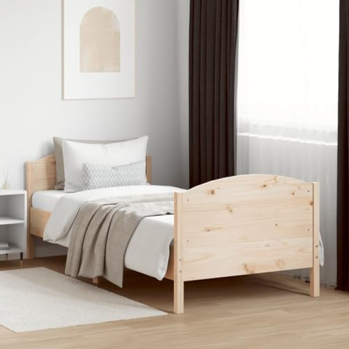 vidaXL Massivholzbett, Holzbett Bett mit Kopfteil, Bettgestell mit Lattenrost, Einzelbett Bettrahmen Schlafzimmerbett, 90x190cm Massivholz Kiefer