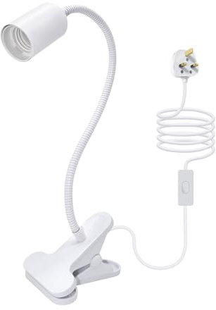 Clip on E27 Bulb Holder with On/Off Switch Plug Clip on Lamp 240CM Cable 360°Flexible Gooseneck Clip Lamp Holder Adjustable Light Stand Clamp Lamp Fixture Clip Reading Light for Bed Plant Growth