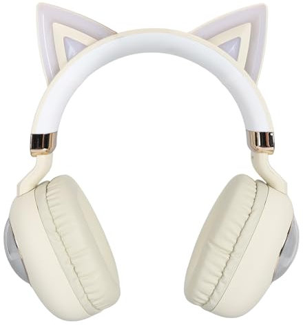 Tosuny Bluetooth Kopfhörer für Kinder, Kabelloses Cat Ear Over Ear Headset mit Mikrofon und RGB Lichtern, 85DB Lautstärke Begrenzt, 20H Spielzeit, HiFi Stereo Kopfhörer für Reisen (Khaki)