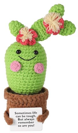 lasuroa Gehäkelter Kaktus, 16,5cm Handgefertigt Positive Kartoffel Niedliche Lustige Positive Puppe Mexikanischer Fiesta-Kaktus Geschenke mit Ermutigungskarte für Erwachsene und Kinderdekoration