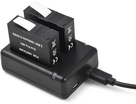 Andoer Batteria Caricabatterie Kit Doppio Caricabatterie Rapido Kit Batteria e Caricabatterie per Fotocamera Sportiva per Scheda Compatibile con Fotocamere Insta360 Ace/Ace PRO