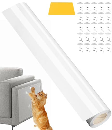 Kratzfolie Katzen Selbstklebend(30cm × 300cm) Anti Kratz Folie für Katzen Kratzschutz Sofa Katze Katzen Kratzschutz (25 Schrauben),Geeignet für Sofas, Schränke, Möbel