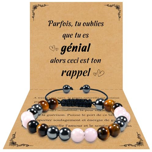 VGWON Bracelet pour Femme, Triple Protection, Perles en Pierre Naturelle 8 mm Oeil de Tigre Bracelet, Pierre de Soude, Quartz Rose, Hématite Bracelets, Cadeau pour Femme St Valentin Bijoux