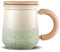 ZENS Tea Mug With Infuser and Lid, 330 ml Embossed Ceramic Cup With Strainer for Loose Leaf Steeper, Wood Handle Hot Diffuser, Women Tea Lovers Gifts, Light Green