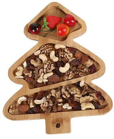 Tabla para embutidos navideños de madera – Platos de servir para árbol de Navidad 27,9 x 21,5 x 1,1 cm | tablas para embutidos con forma de árbol de Navidad, innovadores platos para aperitivos
