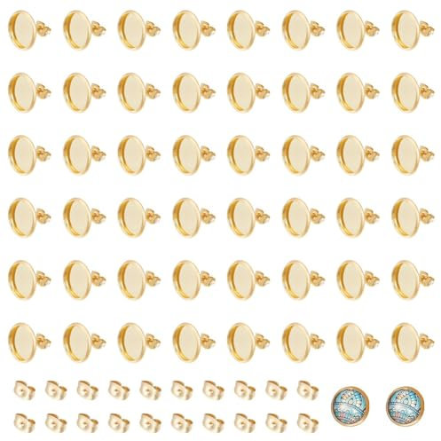 UNICRAFTALE 60 Stück Ohrringe DIY 18K Vergoldete Rohlinge Für Ohrstecker Runde Cabochon Ohrringfassungen Tabletts Ohrstecker Edelstahl Ohrstecker Zur Schmuckherstellung