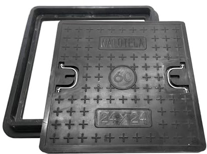 Natotela Quadratische Glasfaser-Kanalabdeckung und Rahmen, Gesamtgröße 71,1 x 71,1 cm, transparente Öffnungsgröße 54 x 54 cm, verstärkte Stahl-Abwasserabdeckung mit Griffen, rutschfeste versenkte