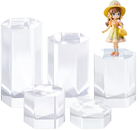 BENECREAT 5 pezzo di Blocchi Acrilici, Piedistalli Espositivi Esagonali Trasparenti, Espositore Da Tavolo Display Blocks, Accessori Fotografici per Gioielli Da Collezione, Orologi e Decorazioni