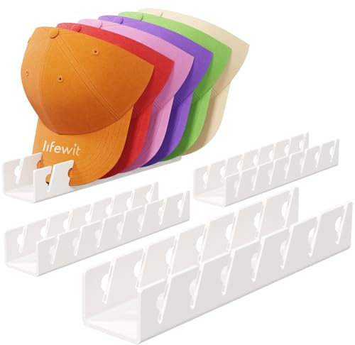 Lifewit Cap Halter, 4 Stück Kunststoff Kappen Organizer, Cap Aufbewahrung Fasst 28 Hüte, Desktop Cap Halterung, Kappenhalter für Schlafzimmer, Kleiderschränke, Kommoden und Wände, Weiß