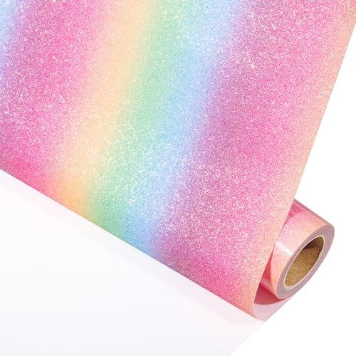 VINYL FROG Glitter Heat Transfer Vinyl 10 inches x 5ft Rainbow Glitter HTV Vinyl Iron on Vinyl for T-Shirt or Other Fabrics