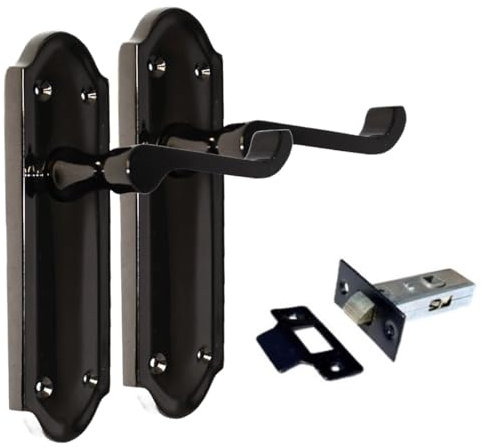Epsom Door Handle – Ashford Black Nickel Internal Door Handles with Tubular Latch, Modern Black Door Handle Set for Internal Doors (170 x 48mm) (1 Pair of Handles + Tubular Latch)