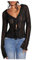 GORGLITTER Women's Lace Sheer Tie Front Tops Deep V Neck Low Cut Sexy Long Sleeve Slim Fit Shirts, Black, M