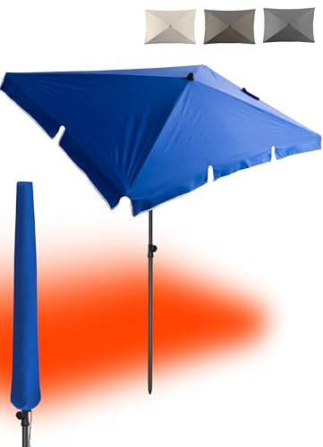 4happy SET Sonnenschirm + Sonnenschirmhülle - Blau - UV50+ Sonnenschirm rechteckig 200x125cm, Sonnenschutz Balkon - Balkonschirm höhenverstellbar, Knickfunktion